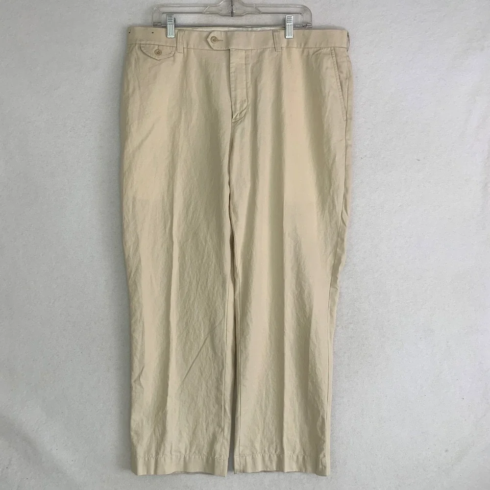 Polo Ralph Lauren Pants Mens 38/29 Beige Straight Linen Blend Trousers Preppy